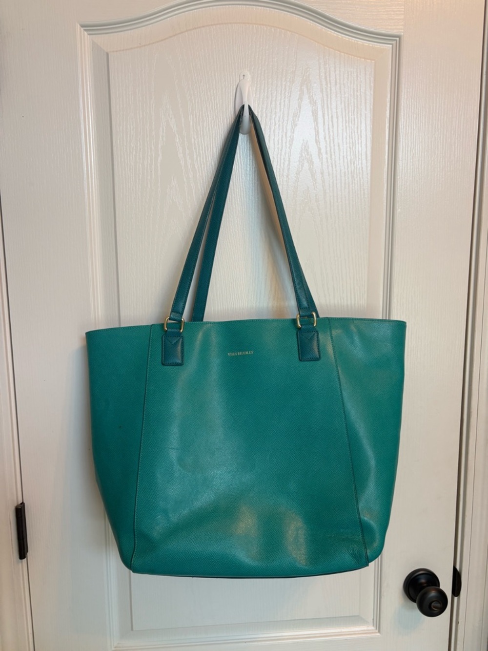 Vera Bradley Ella Teal Green Genuine Leather Tote Bag Purse Vintage